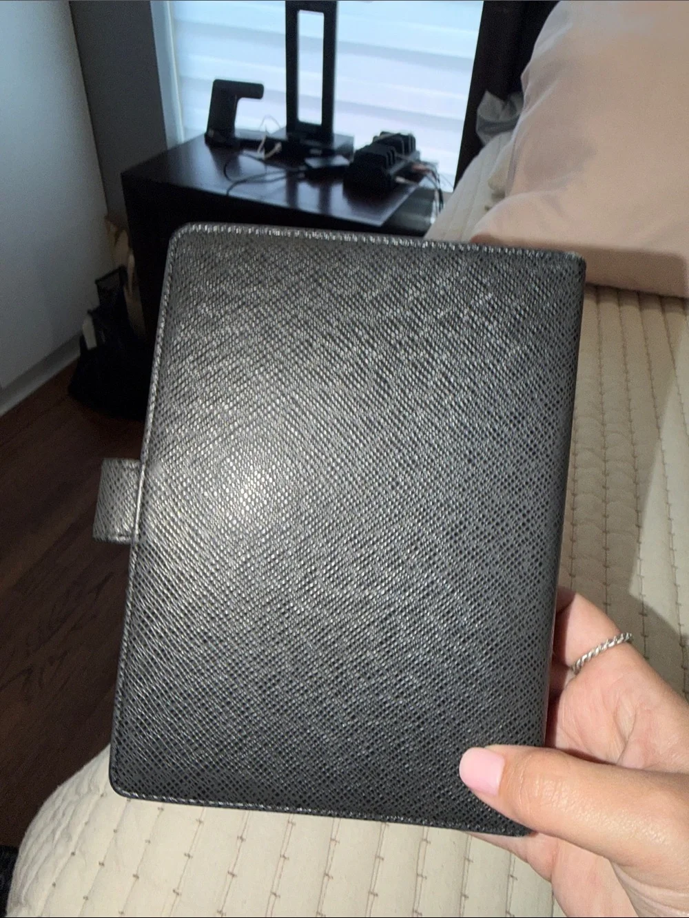 Louis Vuitton Black Textured Leather Tablet Folio with Snap Closure